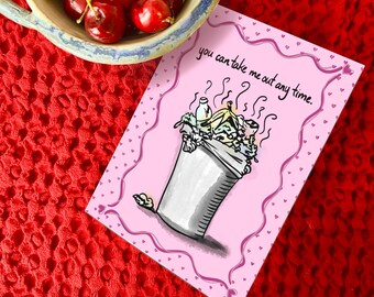 Valentine’s Day Card | Punny Humor Greeting Card | Galentines for Her | Happy Anniversary | Cute Vintage Heart Take Me Out | NO AI EVER!