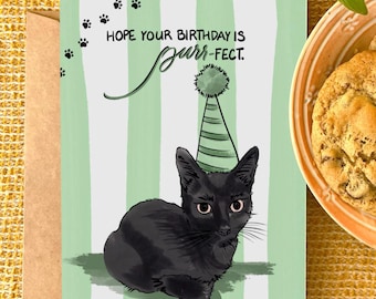 Birthday Card | Punny Humor Greeting Card | Cat Lover Gifts | Happy Birthday | Cute Vintage Paw Purr-fect Cat Card | NO AI EVER!