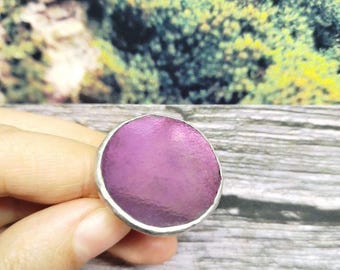 Iridescent Black Stained Glass Ring: Geometric Statement Jewelry