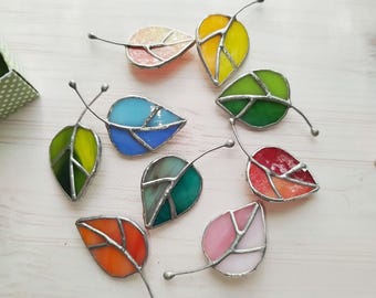 Stained Glass Leaf Brooch, Handmade Glass Jewelry, Nature Inspired Pin, Color Choice