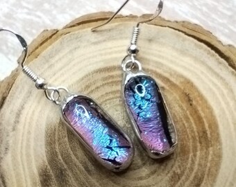 Drop Dichroic earrings, Handmade fusing glass Jewelry girlfriend gift