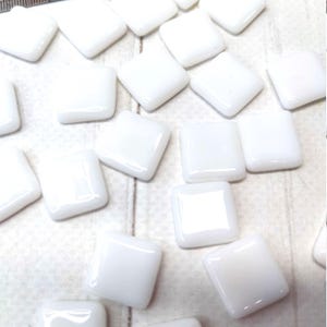 White Stained Glass Mosaic Tile: 3mm Smooth Glossy Squares
