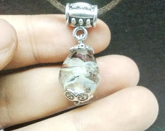 Handmade Lampwork Glass Pendant Necklace, Short 40 cm Suede Cord