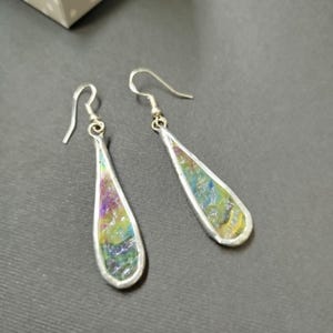 Brincos longos de vitral: joias artesanais de prata esterlina