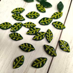 Fusing glass COE 96, details for fusing green leaves 10 pcs, handmade mosaic for decoration