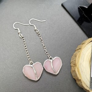 Stained Glass Heart Earrings: Handmade Sterling Silver Dangle