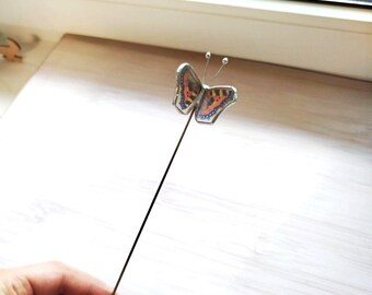 Butterfly hairpin, stained glass butterfly suncatcher jewelry, wedding hair pin stick