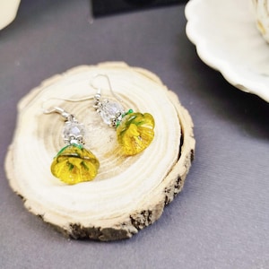 Murano glass earrings, yellow bell flowers lampwork jewelry, Handmade Jewelry Gift for Her