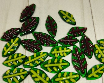 Fusing glass, translucent leaves, COE 96, details for fusing, green leaves 10 pcs