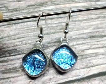 Small Dichroic earrings fusing glass, Handmade Jewelry girlfriend gift