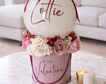 Personalised Valentine's Balloon Gift Box – Floral Hat Box, Handmade UK