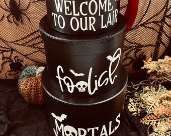 Gothic Halloween Stackable Boxes, Floral Decor, Trick or Treat