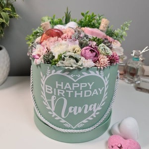 Personalised Birthday Bouquet, Bath Bomb Set, Birthday Pamper Pack, Yankee Candle, Gift for her, Birthday Gift box, Mothers Day Gift image 1