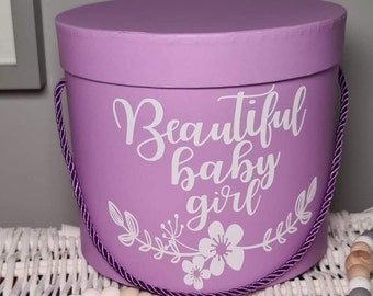 Personalised Newborn Gift Box: Round Baby Keepsake Box