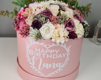 Silk Flower Hat Box Bouquet, Personalised Gift
