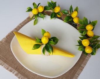 Anello portatovaglioli con finto limone/Portatovaglioli con motivo floreale di limone/Decorazione da tavola in stile rustico/Decorazione da tavola per matrimoni estivi/Centrotavola/Decorazione rustica per la cucina