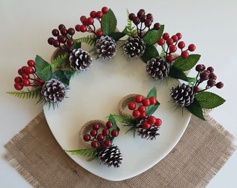 Christmas Napkin Rings|Winter Trend Napkin Ring|Jute Rope Napkin Holder|Redberry Table Decor|Pinecones Tablecenterpiece|Love Napkin Holder