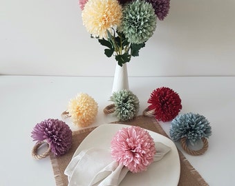 Floral Napkin Rings|Chrysanthemum Napkin Holder|Emerald Table Decor For Him|Wedding Tablescape|Colorful Table Centerpiece|Rustic Table Top
