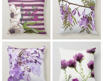 Purple Floral Pillow Etsy