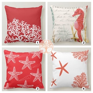 Marint örngott|Rött marint örngott|Dekorativa marina kuddar|Röd kustprydnadskudde|Röd sjöstjärna heminredning|Strandhusinredning