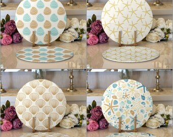 Beach House Placemat|Set of 2 Coastal Supla Table Mat|Starfish Round American Service Dining Underplate|Pale Color Starfish Oyster Coasters