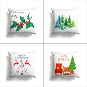Federa per cuscino natalizia/Federe per cuscino Merry Xmas/Decorazione per la casa con agrifoglio natalizio/Federe per cuscino con tendenza invernale/Cuscino con stampa di bacche rosse e pino