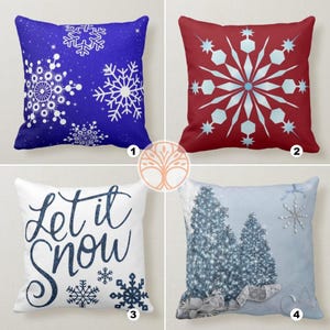 Copricuscini invernali/Cuscino da lancio con albero invernale/Fodera decorativa per cuscino invernale/Arredo per la casa di Natale rosso e blu/Idee regalo di Natale/Fodera per cuscino con fiocco di neve