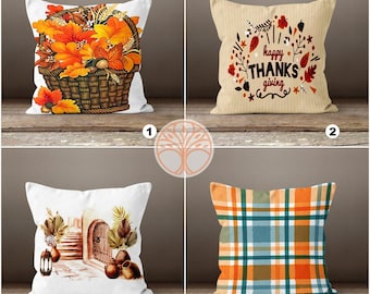 Thanksgiving-kussensloop|Oranje bladeren in mandkussenhoes|Happy Thanksgiving-sierkussen|Housewarming herfsttrend geruite kussensloop