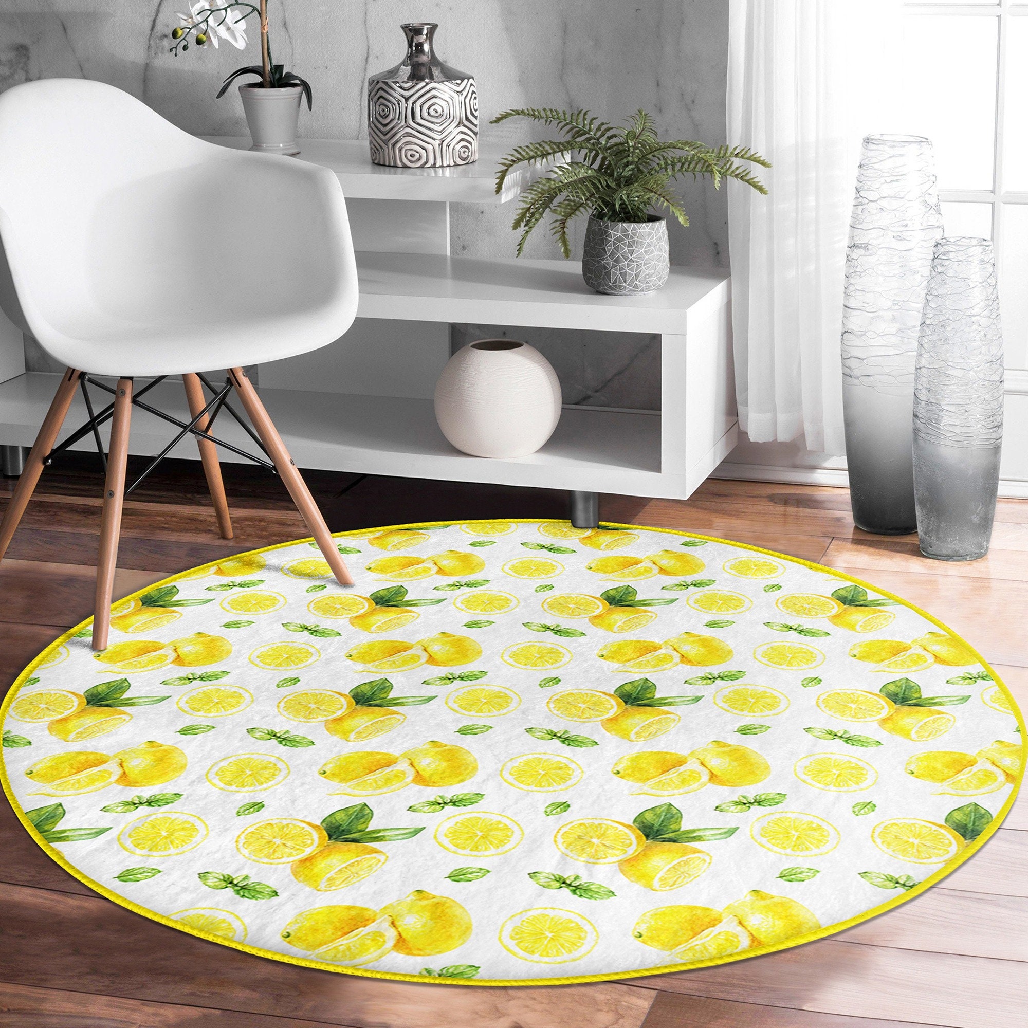 Lemon Round Rug|non-slip Round Carpet|farmhouse Fresh Citrus Circle Rug ...