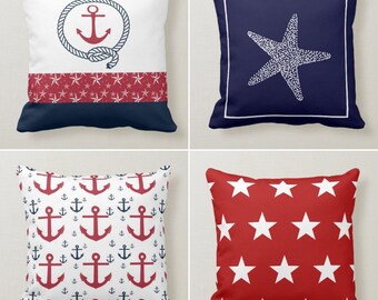 red nautical throw pillows