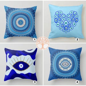 Evil Eye Pillow Cover|Turkish Greek Blue Evil Eye Cushion Case|Good Luck Home Decor|Protection Amulet Throw Pillow|Nazar Bead Boho Bedding