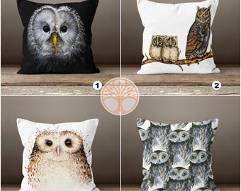 Owl Pillow Case|Animal Print Cushion Case|Cute Baby Owls Pillow Cover|Decorative Pillow Sham|Housewarming Throw Pillow|Gray and Brown Owls