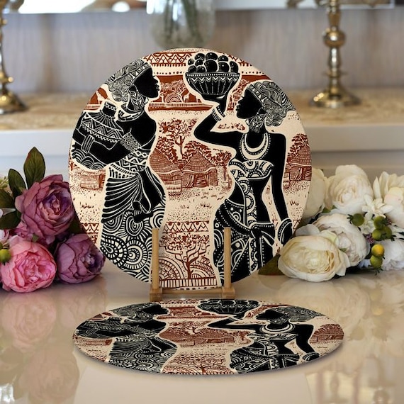 ABAKUHAUS Azulejo Tovaglietta Americana Set di 4, Portoghese Ceramic Tile Art, Tovagliette in Tessuto Lavabile per Tavolo da Pranzo Cena, Arancio Pallido e Blu Petrolio