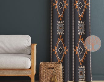 Southwestern Curtain|Thermal Insulated Rug Design Window Treatment|Ethnic Home Decor|Aztec Print Ethnic Window Decor|Living Room Curtain