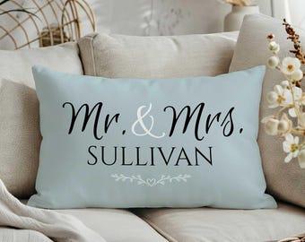 Personalized Mr & Mrs Family Name Cushion Cover|Custom Lumbar Pillow Case|Wedding Gift for Her|Anniversary Sofa Decor