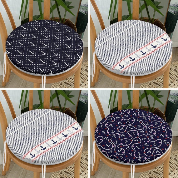 Set of 4 Round Chair Stool Cushionanchor and Sailor Rope Seat Pad