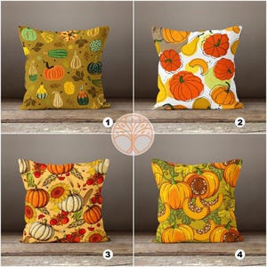 Fall Trend Pillow Cover|Floral Pumpkin Throw Pillow Top|Autumn Cushion Case|Pumpkin and Sunflower Decor|Housewarming Farmhouse Pillow Cover
