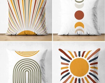 Set of Abstract Pillow Covers|sun and Moon Phases Drawing Pillow