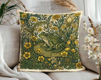 William Morris Floral Style Frog Pillow Cover|Animal Print Sofa Cushion Case|Botanical Throw Pillow Case
