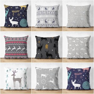 Fodera per cuscino natalizia/Decorazioni natalizie con cervi/Fodera per cuscino in pelle scamosciata, tendenza invernale/Idea regalo di Natale per l'inaugurazione della casa/Fodera per cuscino decorativo natalizio