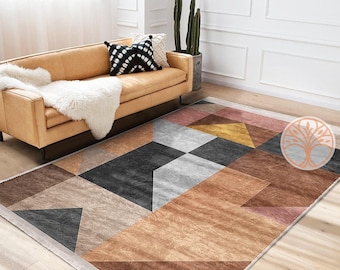 Geometric Area Rug|Abstract Home Decor|Machine-Washable Fringed Non-Slip Rug|Bohemian Multi-Purpose Anti-Slip Carpet|Decorative Area Rug