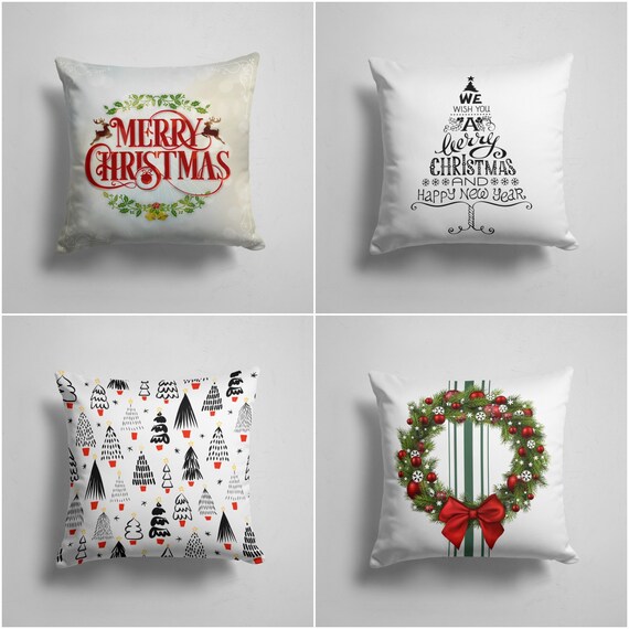 Merry Christmas Wreath Square Decorative Throw Pillow Cover Merry Christmas Wreath Square Decorative Throw Pillow Cover
