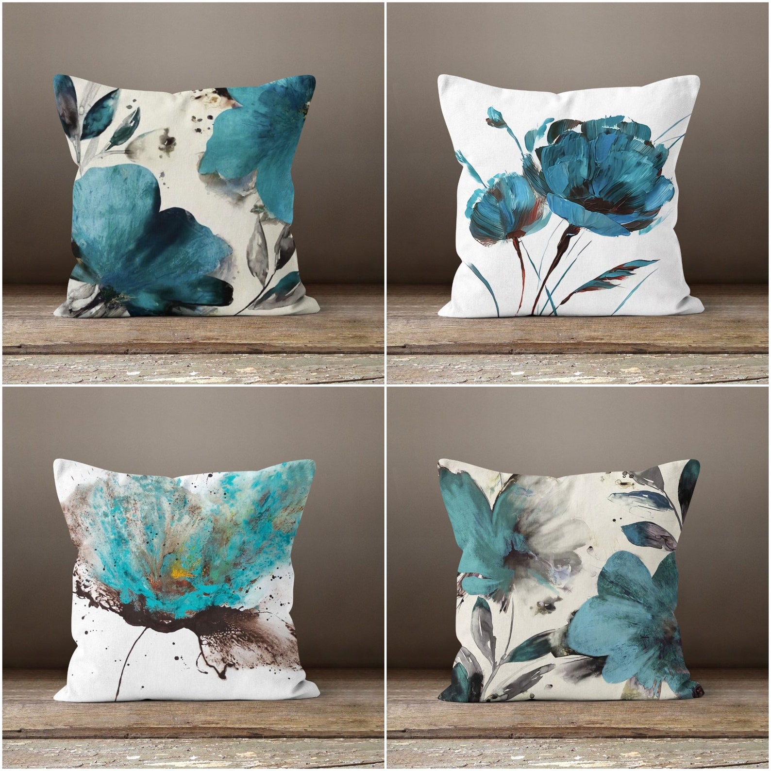 Turquoise Floral Pillow Coversummer Trend Pillow - Etsy