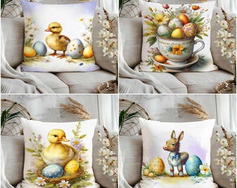 Decorative Easter Cushion Covers|Rabbits, Chicks, Donkey & Flowers Print Spring Home Decor