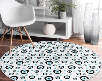 Evil Eye Round Rug|Non-Slip Round Carpet|Good Luck Circle Carpet|Nazar Bead Area Rug|Turkish Greek Evil Eye Home Decor|Multi-Purpose Mat