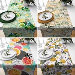 Citronlöpare | Borddekoration av hög kvalitet med blommig citronträddesign | Sommartrendig duk | Dekoration med färsk citrus | Dekoration med gulgrön lime
