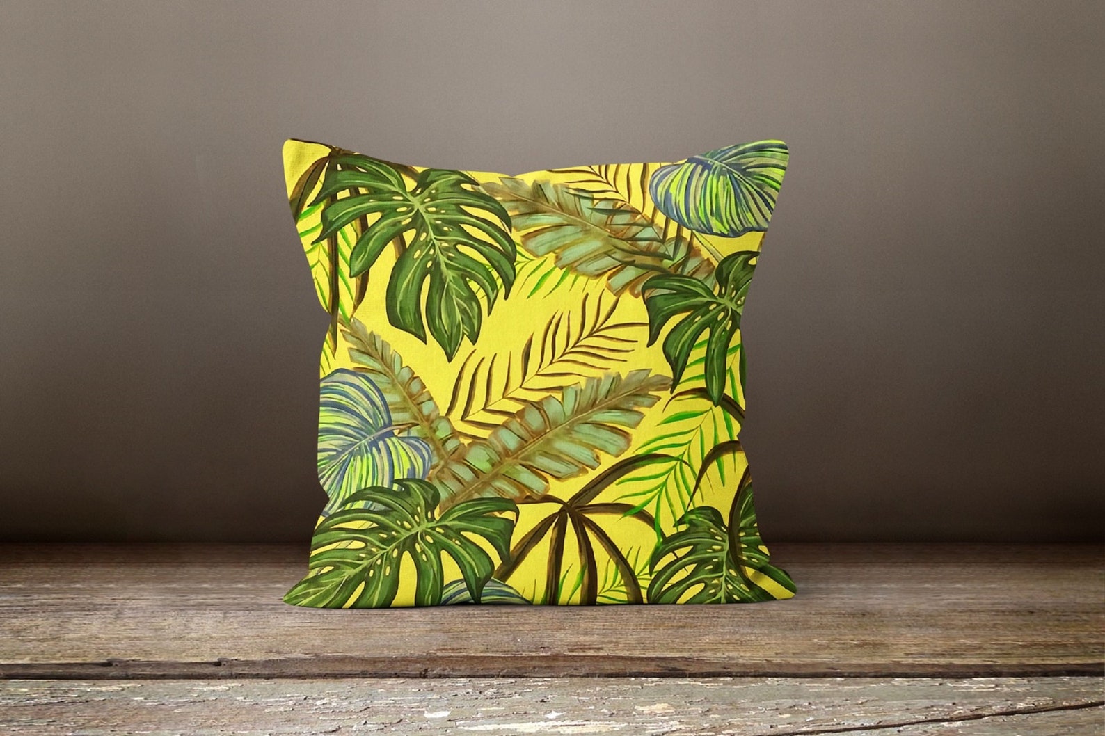 Yellow Floral Pillow Covergray Green Leaf Bedding Home Etsy