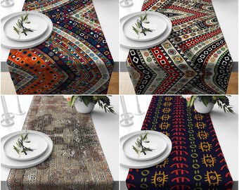 Tribal Table Runner|Colorful Tablecloth|Abstract Home Decor|Authentic Ethnic Rug Tabletop|Farmhouse Style Geometric Decorative Runner