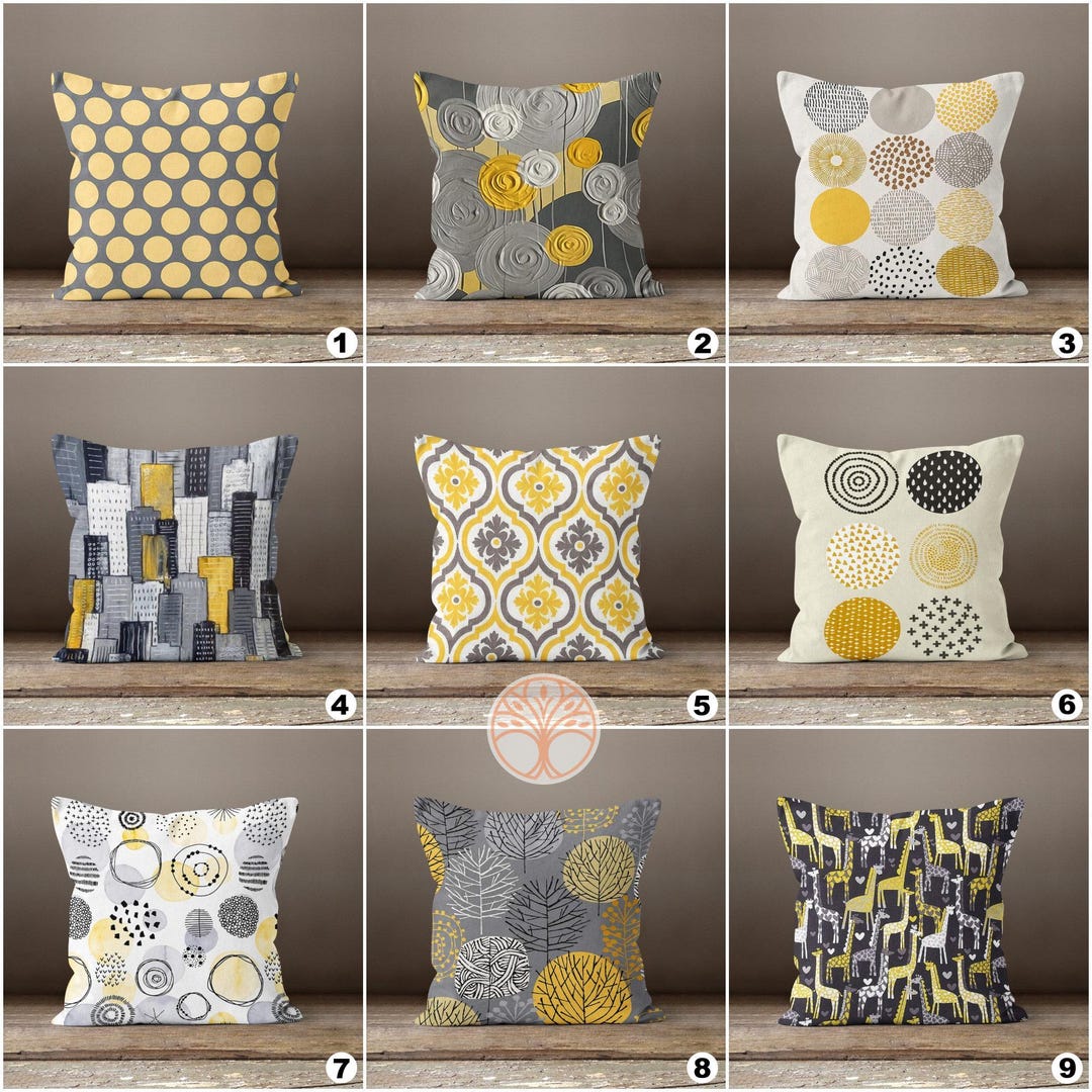 Yellow and Gray Pillow Coverabstract Pillow Casedecorative Housewarming Cushion Caseoutdoor Honeycomb Pillow Topboho Bedding Home Decor Etsy