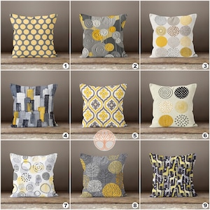 Yellow grey black throw pillows sale
